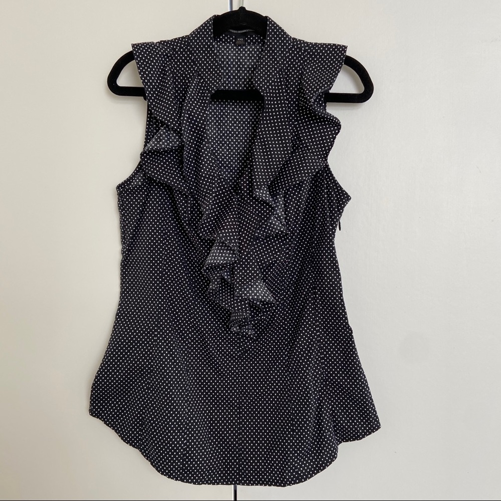 Express Ruffle Front Polka Dot Shirt